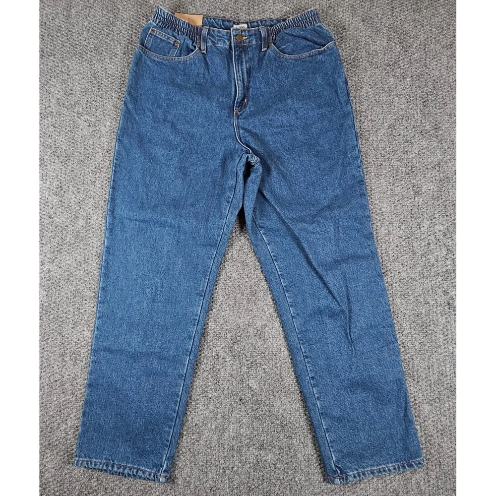 LL Bean Flannel Lined Jeans‎ Womens 14 Regular Original Relaxed Fit Blue Plaid
